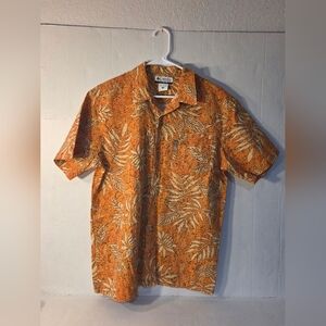 Men's Orange Columbia Short Sleeve Button Up Hawaiian Shirt Size Medium